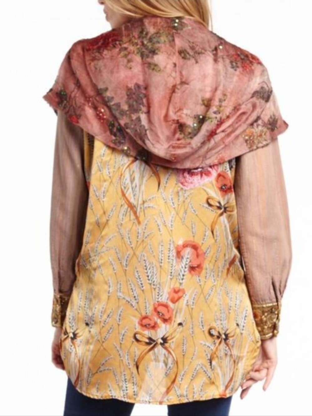 Aratta - Looks Authentic Hoody Kimono Embroidered w Flower&Sequin Detail NWT M - Picture 4 of 16